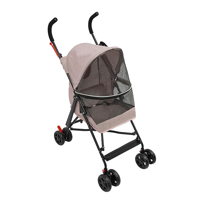 2 Wheels Pet Stroller, Foldable Pet Strolling Cart with Storage Basket and Cup Holder, Puppy Kitty Stroller with Weather Cover, Travel Gear for Medium Small Dogs and Cats Under 22lbs (Pink)
