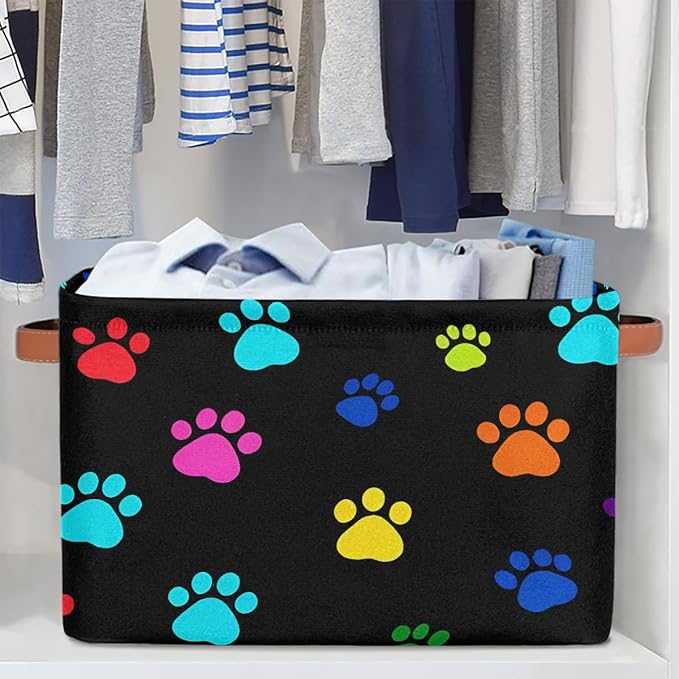 Colorful Paw Print Storage Basket Cube Animal Dog Cat Storage Bin Organizer