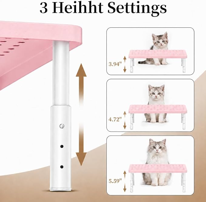 Adjustable Automatic Cat Feeder Stand - Elevated Cat Feeder Stand with 3 Height Settings, Fits Most Automatic Feeders & Tradition Bowls, Raised Pet Feeding Table Station for Cats & Small Dogs - Pink