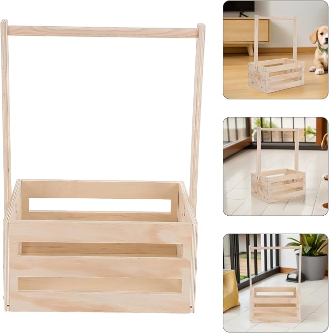 FAVOMOTO Wooden Dog Clothes Rack Pet Closet Organizer with Hanging Rod and Storage Basket, Portable Handle Design for Storage, Upright Vertical Arrangement for Small Homes and Pets Zone