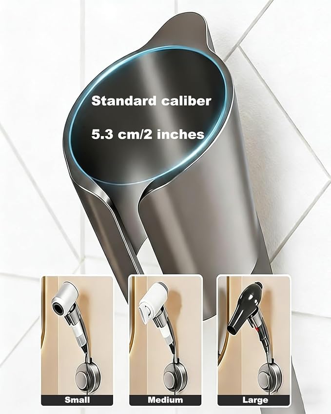 Hands-Free Rotating Hair Dryer Holder Adjustable 360° Swivel Arm Wall Mounted Stand Salon Styling Tool Organizer Flexible Angle Height Universal Attachment Home Travel Pet Grooming Gift Idea(Gray)