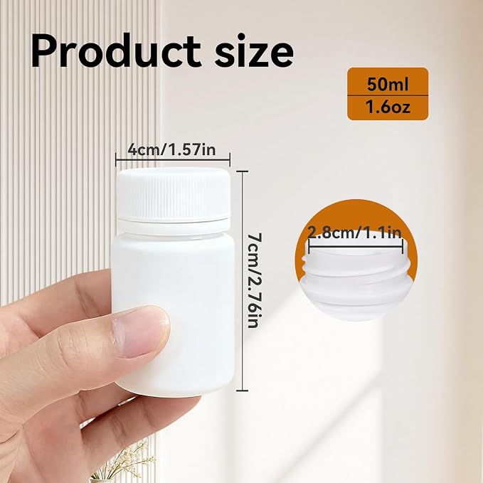 10 Pack Travel Pill Bottles - White Food Grade Plastic with Screw Caps & Labels, Small Pill Organizer for Pills, Vitamins, Capsules