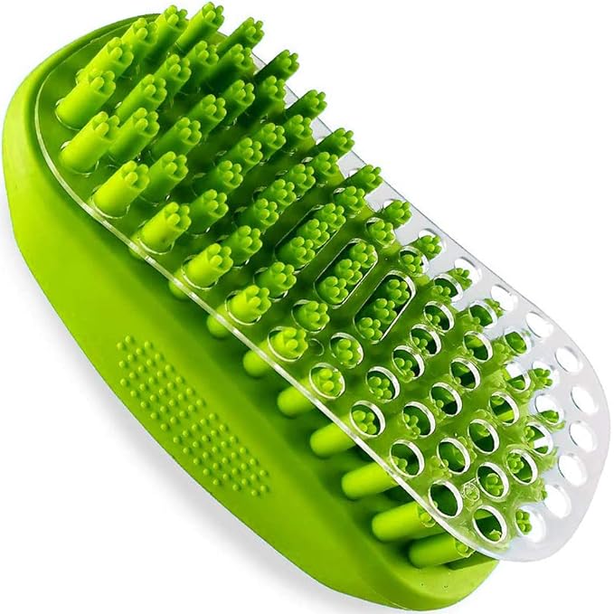 Rubber Curry Brush for Short Haired Dogs, Soft Curry Comb with Removable Screen, Silicone Pet Brush, Use Wet as Bath Scrubber or Dry for Grooming Loose Hair