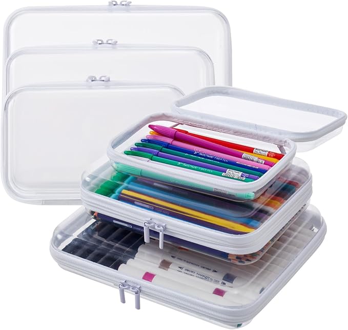 MACOPRO 6PCS Clear Zipper Pouches, Christmas Item Storage Bins, Zippered Hard Pouch Double, Portable Makeup and Cosmetic Bag, Toy Storage Organizer Bins, Hard Plastic Case, Clear Zipper Bags
