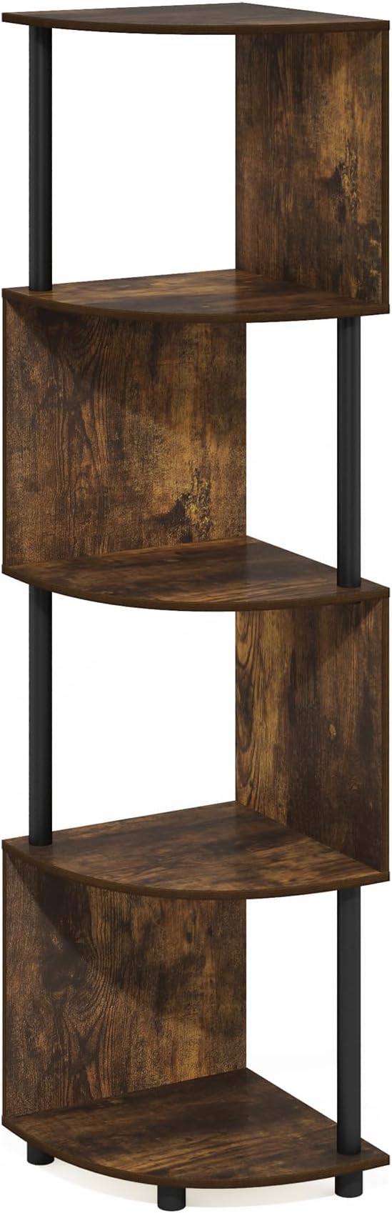 Furinno ECON Corner Shelf, 4-Tier Corner Book Shelf, Zigzag Storage Shelves, Display Rack, Bookshelf, for Organization and Storage, Living Room, Home Office, Amber Pine