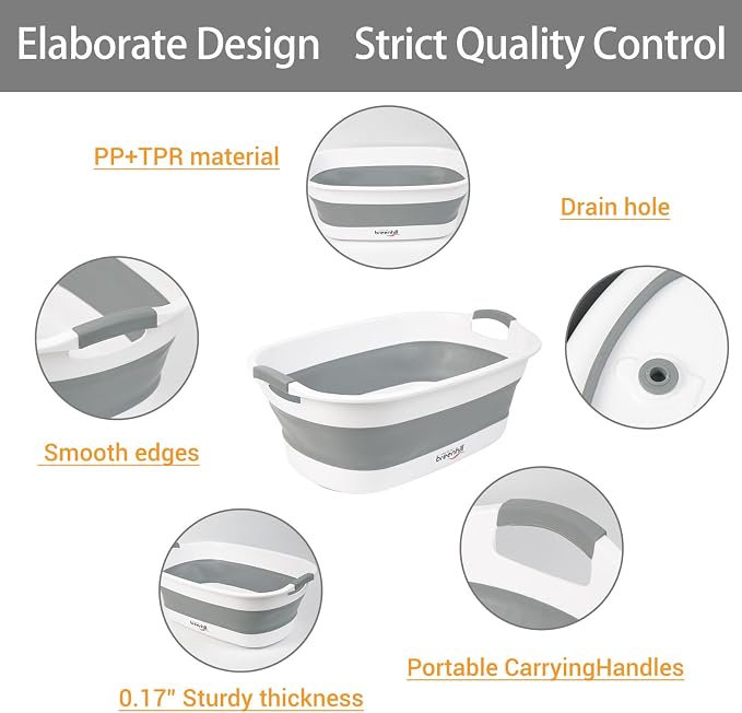 Collapsible Dog Bath Tub, Portable Puppy Bathtub with Drain Plug, Gray | Collapsible and Portable, Easy Water Drainage,For Small Dogs, Puppies and Cats, Indoor and Outdoor Use, Space-Saving Storage