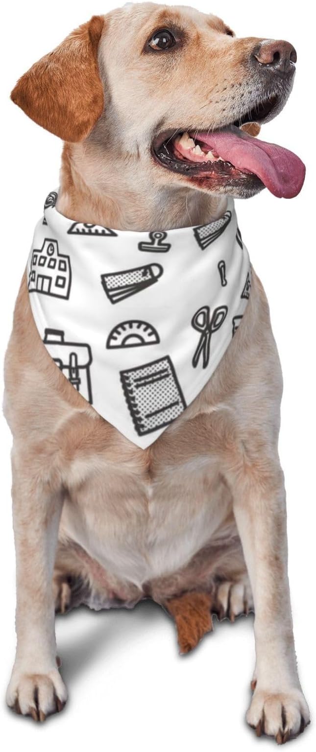 Teacher's Pet Dog Bandana,Funny Bandana Gift,Photo Prop Accessories for Dog Lovers Owner Gift,Triangle Reversible Fall Scarf, Adjustable (Back to School Season-Black and White)