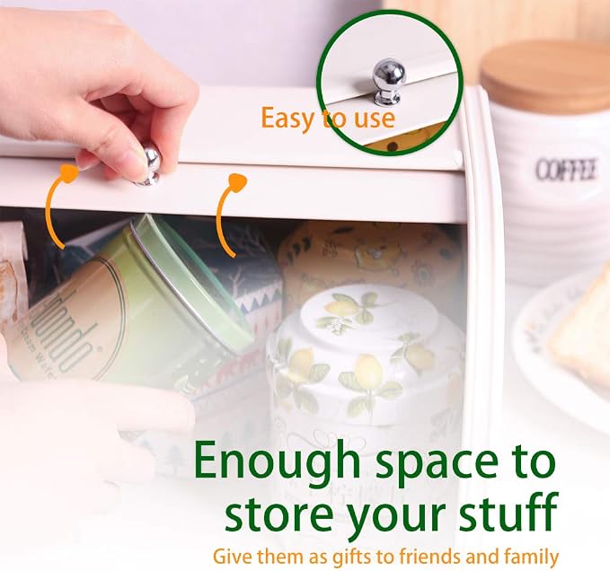 KL X458 Cream Metal Bread Box/Bin Storage Container for Kitchen Countertop | Save bread for long-lasting freshness and cream colored design decorate your kitchen