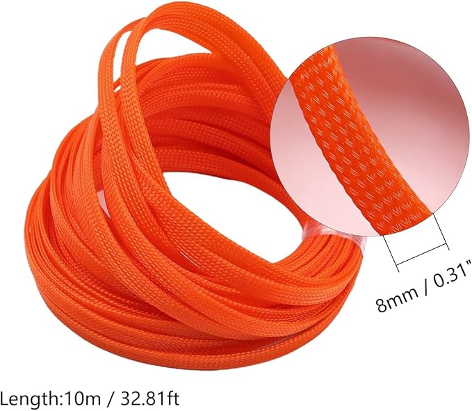 Heyiarbeit 10m/32.8ft PET Expandable Braid Cable Sleeving Flexible Wire Mesh Sleeve Orange 8mm