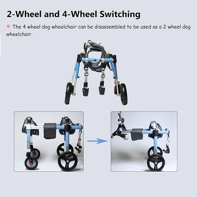 Lar Dog Wheelchair - 4 Wheel/2 Wheel Adjustable Pet li Aid, Rear Limb Support Trolley for Mum to L Dogs, Injured Dog Bike Trailer with Leg Protect Pad