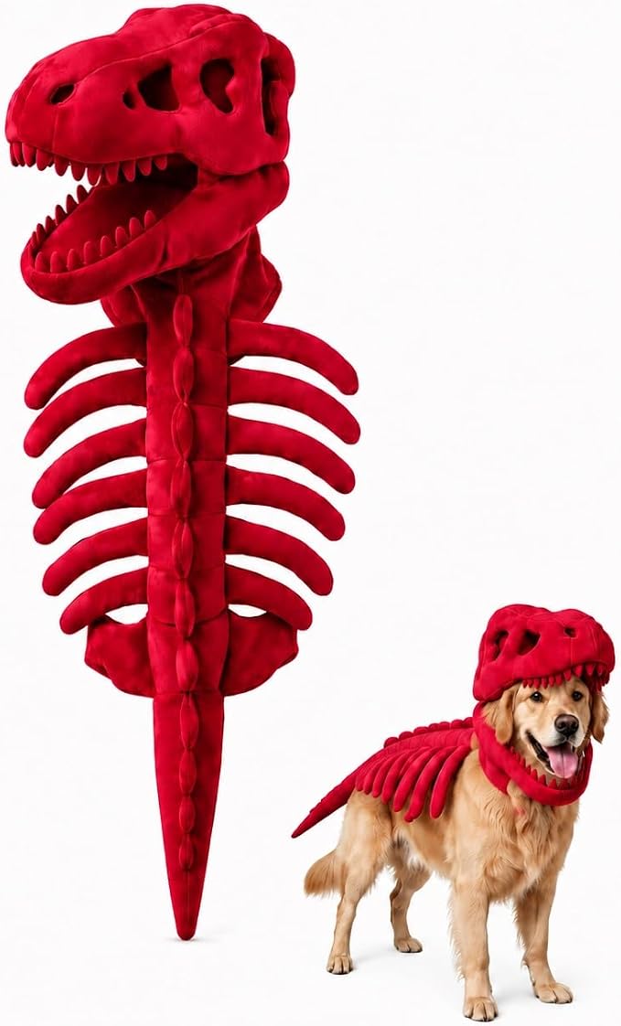 Pet Dinosaur Costume Spinosaurus Skeleton Skull Mask Plush Spine Large Dogs | Soft Lightweight Headpiece with Raised Back Ridge and Tail Suited to Halloween Cosplay Parties Photos Birthdays Large Breeds