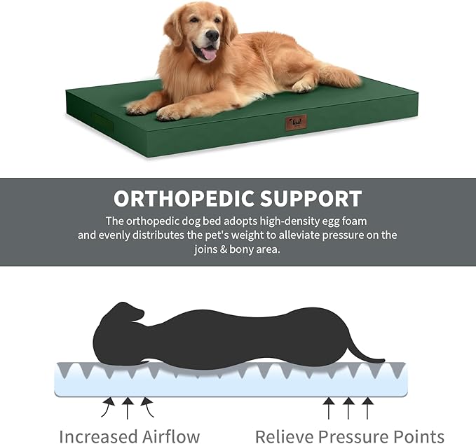 Orthopedic Waterproof Dog Bed for Small Dogs and Cats | Egg Crate Foam for Joint Support, Fits 30x19 Crates, TPU Waterproof Layer, Machine Washable 1680D Oxford Cover, Up to 30 lbs