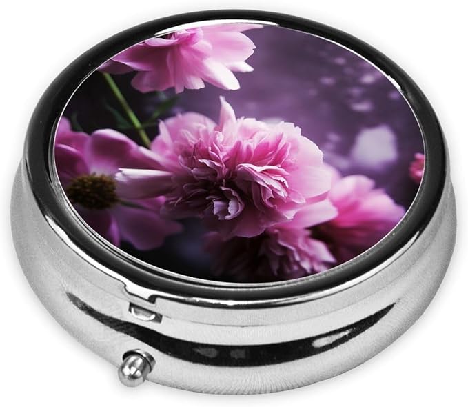 Round Pill Box Pink Flowers Pill Case for Purse & Pocket 3 Compartment Pill Organizer Portable Travel Pillbox Medicine Pill Holder Container for Daily Vitamin Cod Liver Oil Storage