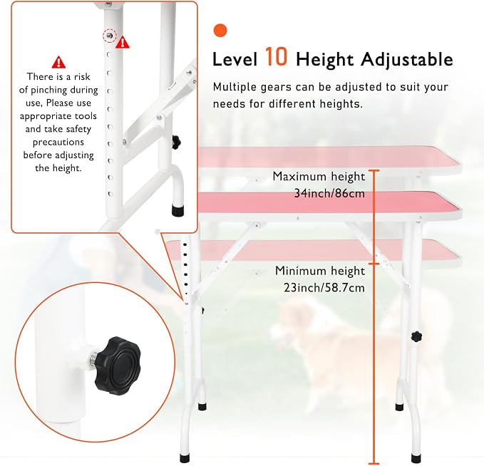 LEIBOU 36-inch Height Adjustable(23''~33.8'') and Foldable Pet Dog Grooming Table with Grooming Arm & 2 Noose for Dog Cat Pet Grooming Maximum Capacity Up to 260lbs