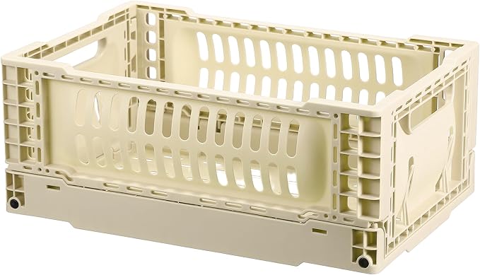 uxcell Collapsible Crates, 11.7x7.8x4.7 Stackable Plastic Storage Baskets with Handle Small Storage Containers for Bedroom Office Classroom Bathroom Desktop Organizer Decor, Dark Yellow