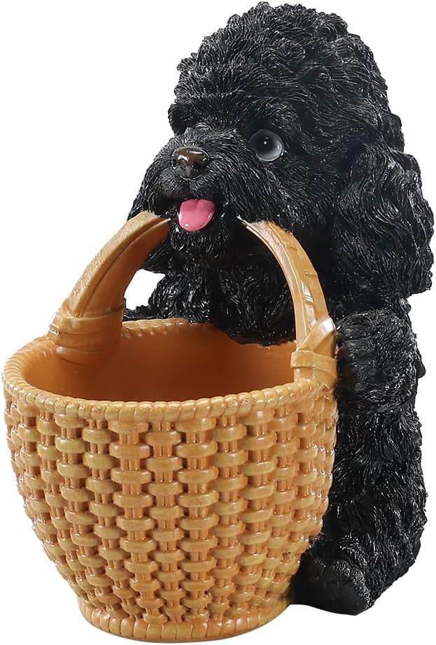 Black Poodle Candy Bowl, Resin Dog Figurine Key Bowl for Entryway Table, Desktop Storage Basket Organizer for Desk, Unique Dog Lover Gift