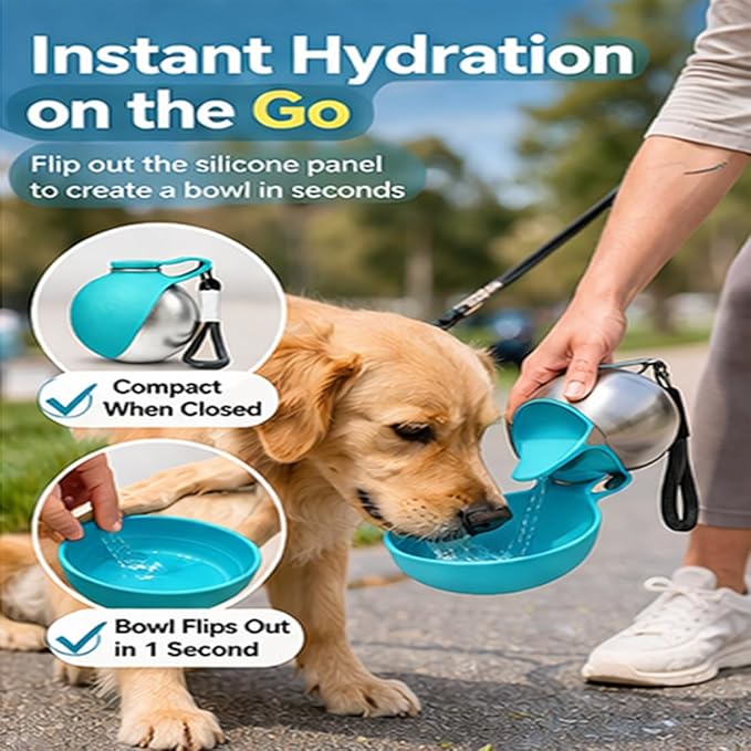 2 in 1 Portable Tumbler for Dogs, 2026 New 10Oz Stainless Steel Dog Water Bottle with Silicone Foldable Bowl, Leak-Proof 2 in 1 Portable Small Dog Water Bottle for Walking, Hiking & Travel (2PCS-Mix)