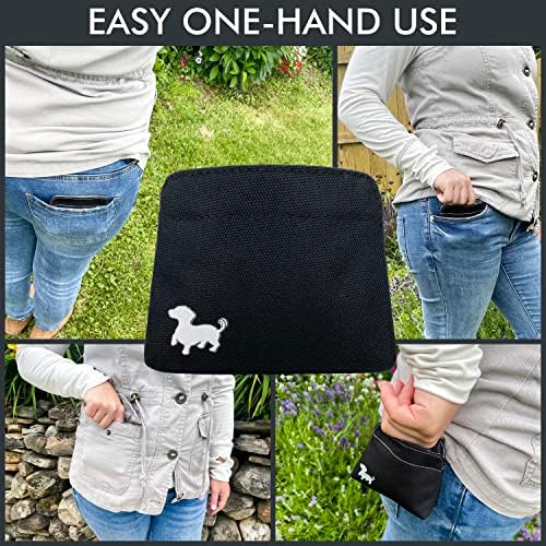 Small Dog Treat Pouch – Slim Magnetic Pocket Dog Treat Bag for Walking & Training – Discreet Clip On Treat Pouch for Leash, Waistband or Pocket – Mess Free Storage (Black/Gray)