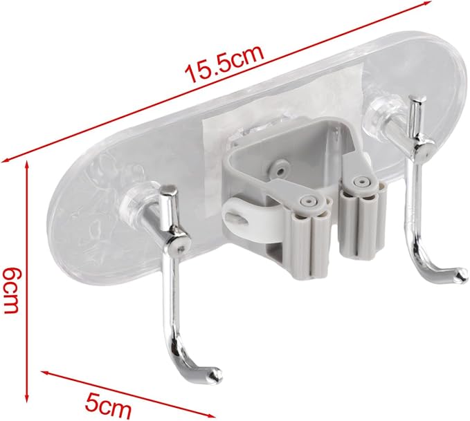 Wall Mount Mop Holder, Broom Storage Rack with Adjustable Rolling Balls, PET ABS Silicone Tool Organizer for Kitchen Garage Bathroom Closet Office(S)
