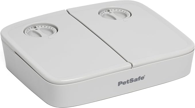PetSafe Analog 2 Meal Pet Feeder, Dog & Cat, 3 Cup/16 oz, Tamper-Resistant | Slow Feed Portion Control, Dial Timers Schedule 2 Automatic Meals in 30-Min Steps, Each Compartment Holds up to 1.5 Cups