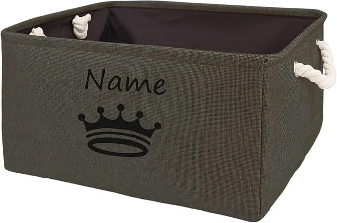 Personalized Dog Toy Storage Basket Bin Collapsible Customized Pet's Name Storage, Organizer for Dog Toys、Clothing、Apparel & Accessories with Box Crown Print(Brown-L)