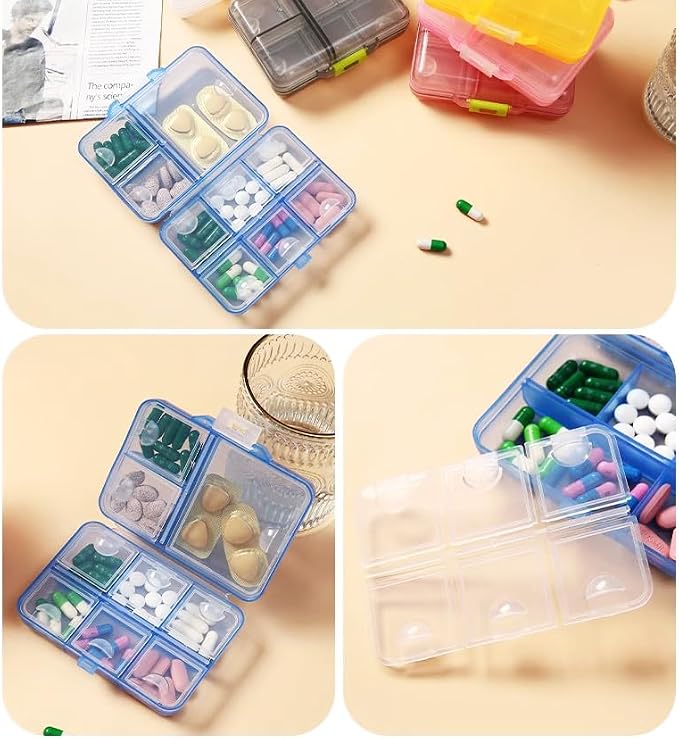Travel Medicine Pill Organizer, AM PM Daily Pill Box Purse Pocket | Weekly Medication Reminder Planner, Cute Pill Holder Container Portable Compact Vitamin Supplement Capsule Dispenser, Blue