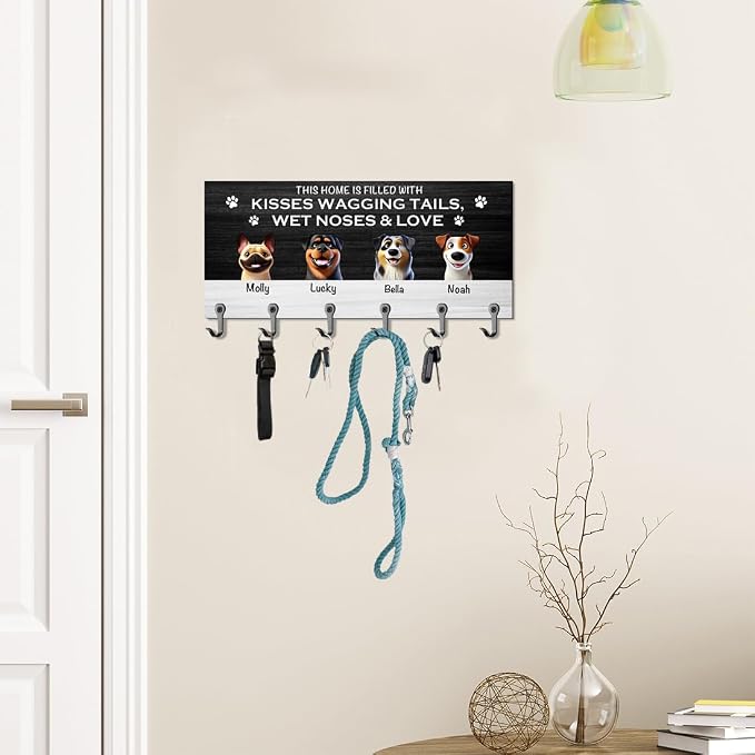 Personalized Dog Leash Holder for Wall, Custom 3D Dog Butt Leash Holder with Name, Hooks for Leashes, Keys, Collars, Christmas Birthdays Housewarming Gift for Pet Lovers (Style-5)