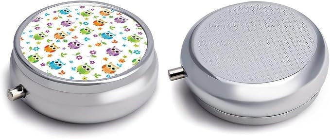 Travel Pill Case, Floral Owl Round Waterproof Organizer, Small Holder for Fish Oil, Portable Pill Box Purse Use for Daily Walks