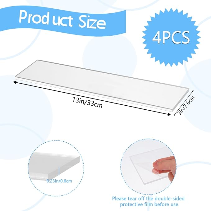 4 Packs Acrylic Medicine Shelves 13 Inches Medicine Cabinet Replacement Shelves Holders for Living Room Bathroom Kitchen,Wall Mounted Medicine Cabinet Shelf