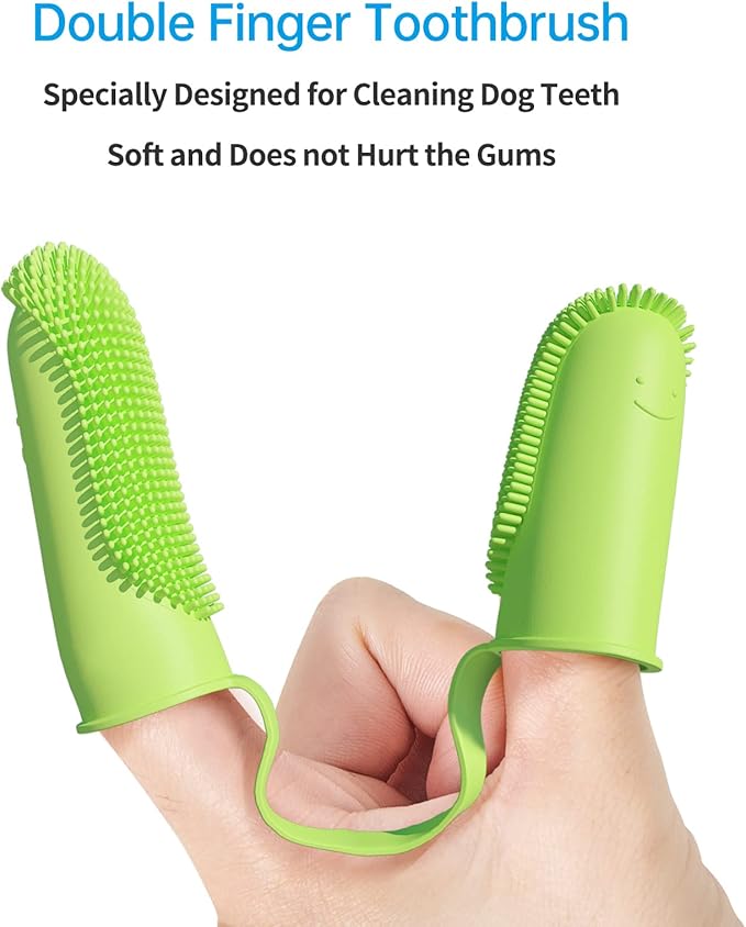 2 Pack Dog Toothbrush, 135ºSurround Bristles for Easy Teeth Cleaning, Double-Finger Toothbrush Dental Care for Puppies, Cats and Medium Pets