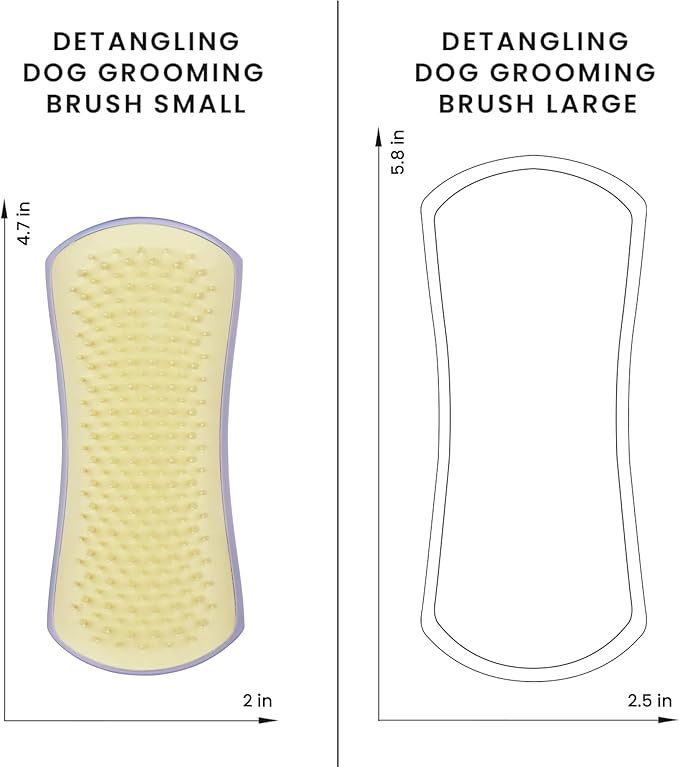 Pet Teezer Detangling Dog Grooming Brush, Dry Brush & Dog Bath Brush for Wet or Dry Fur & Light Shedding Breeds, Small, Lilac/Yellow