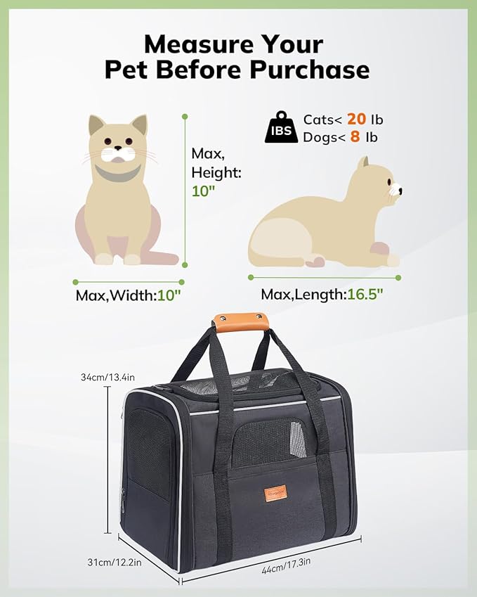 Morpilot Cat Carrier Soft for Large Medium Cats and Puppy up to 20lbs | with Dual-Sided Cushion, Secure Buckle and Foldable Bowl, Dog Carriers for Small Dogs - Pet Carrier (Dark Gray)