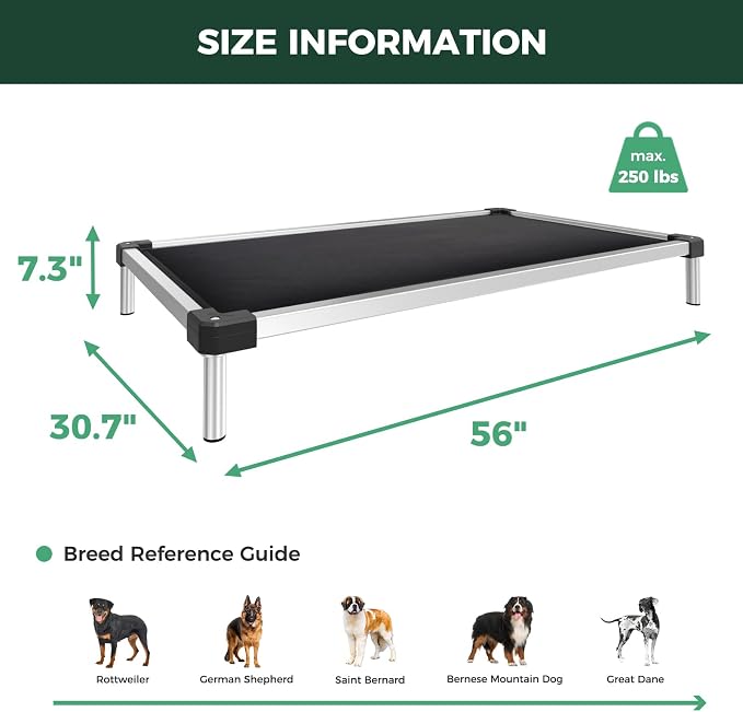 FXW TitanNest Padded Chew-Proof Elevated Dog Bed for Extra-Large Dogs | Easy to Clean, Pre-assembly Raised Cot, Indoor/Outdoor/Camping, 56 x 31 x 7.3in