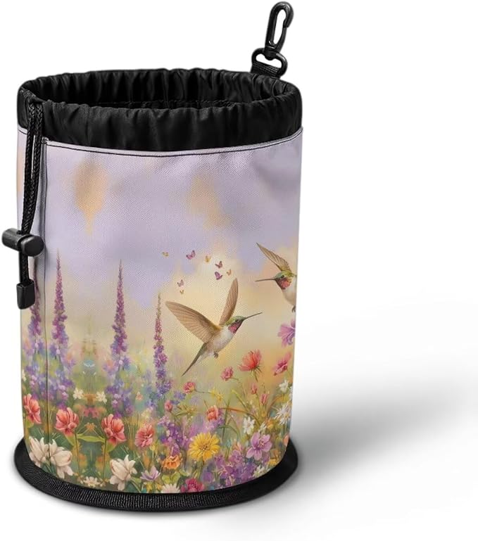 Hummingbird Floral Clothespin Bag for Clothesline Outdoor, Clothes Pin Bag with Drawstring Closure, Moisture Resistant, Large Capacity Laundry Clothespin Storage with Hook