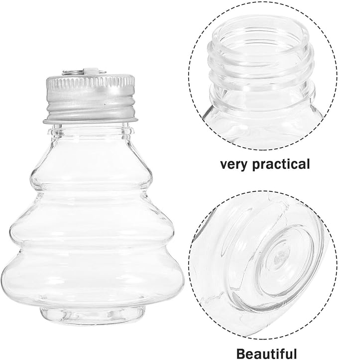 MAGICLULU 10pcs Christmas Tree Shaped Drink Containers Refillable Pet Juice Bottles for Candy Storage Festive Ornaments with for Holiday Decorations