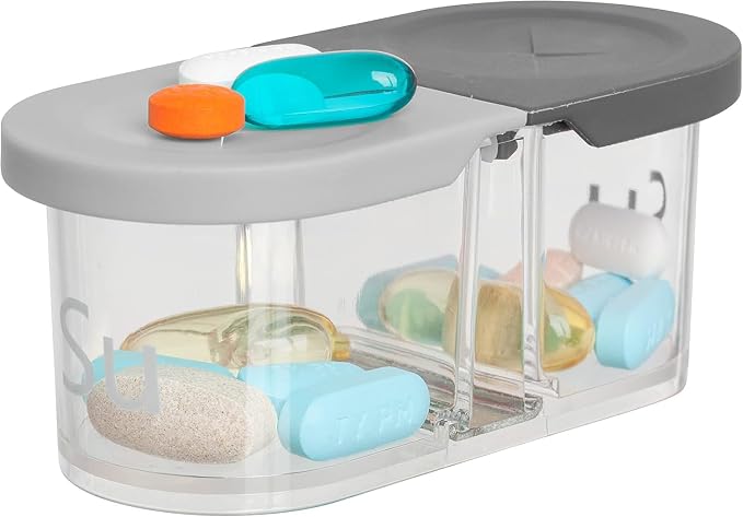 Sagely XL Pill Organizer, Durable Medicine Box, 7 Daily Magnetic Removable Pods, Easy-to-Use Case, Spill-Proof, Large Enough to Fit Fish Oil, Cod Liver Oil, Supplements & Vitamins (White/Gray)