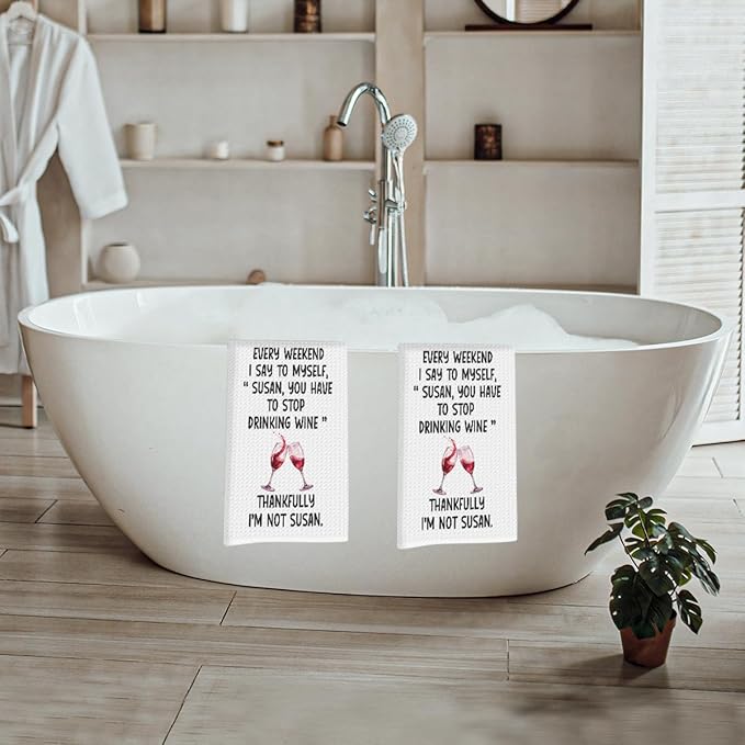 Lovdazzles 2 Pcs Funny Wine Kitchen Towels, Humorous Decorative Absorbent Microfiber Dish Cloth Tea Towel, Waffle Soft Hand Towels for Kitchen Home Bathroom Decor, Gag Gifts for Wine Lover
