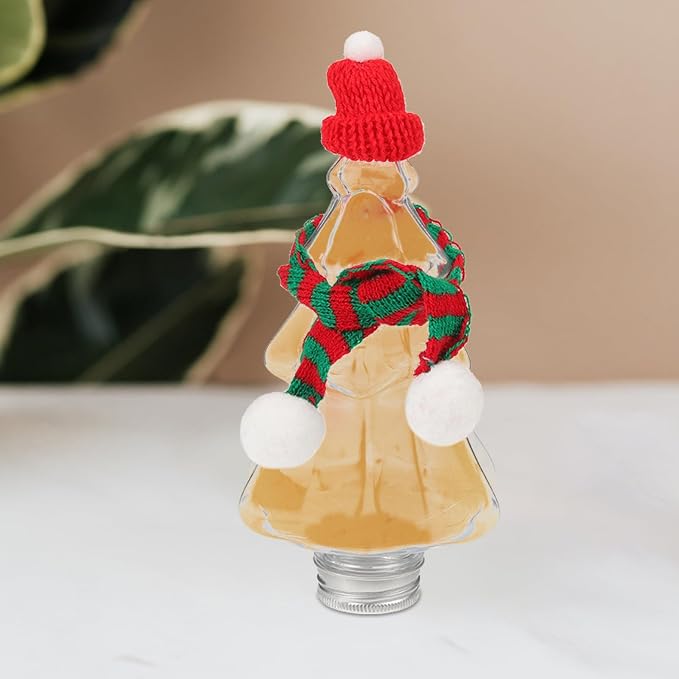 6set Christmas Tree Shaped Juice Bottles Reusable Cold Juice Containers with Caps for Milk Tea Candy Storage and Holiday Decorations
