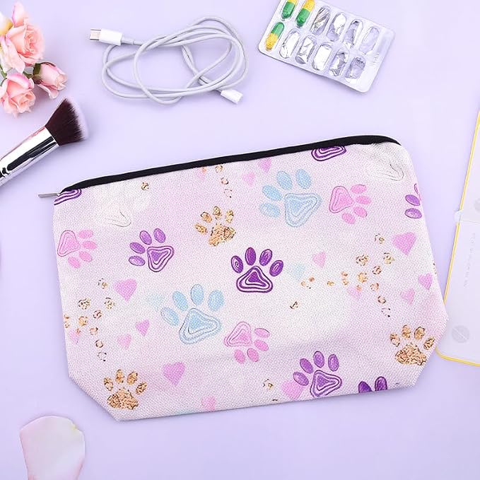 Cats Dogs Paws Cosmetic Bag for Pet Lovers Birthday Christmas Gifts for Women Men Dog Cat Snacks Makeup Organizer Bag Travel Toiletry Zipper Pouch Travel Essentials Accessories Storage Bags