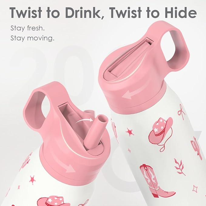 Cowgirl Water Bottle with Twist Lid Insulated Stainless Steel 20oz, Travel Water Bottles for Sports & Gym, Gift for Women Girfriend Birthday Christmas