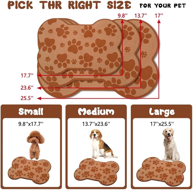 Dog Food Mats for Floors Waterproof, Pet Feeding Absorbent Water Bowl Mat Cat Placemats Brown Bone Shape 23.6 * 15.7 inch