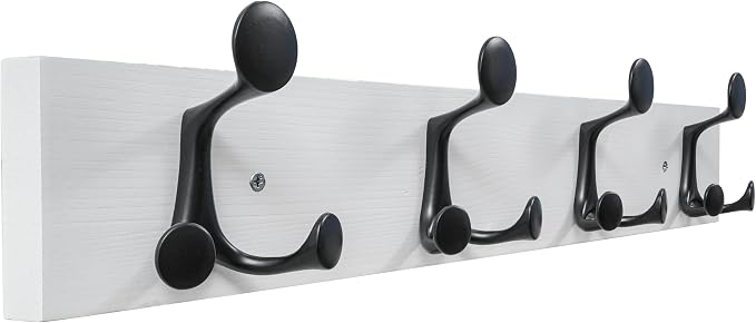 SKOLOO 24-Inch White Wood Coat Rack Wall Mount with 4 Triple Hooks - Ideal for Family Entrances, Classrooms, and Pet Supplies Storage - Perfect Coat Hooks for Wall