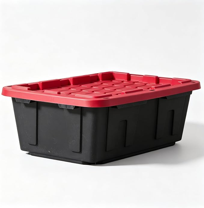 17 Gallon Plastic Organizer Bin, Black and Red