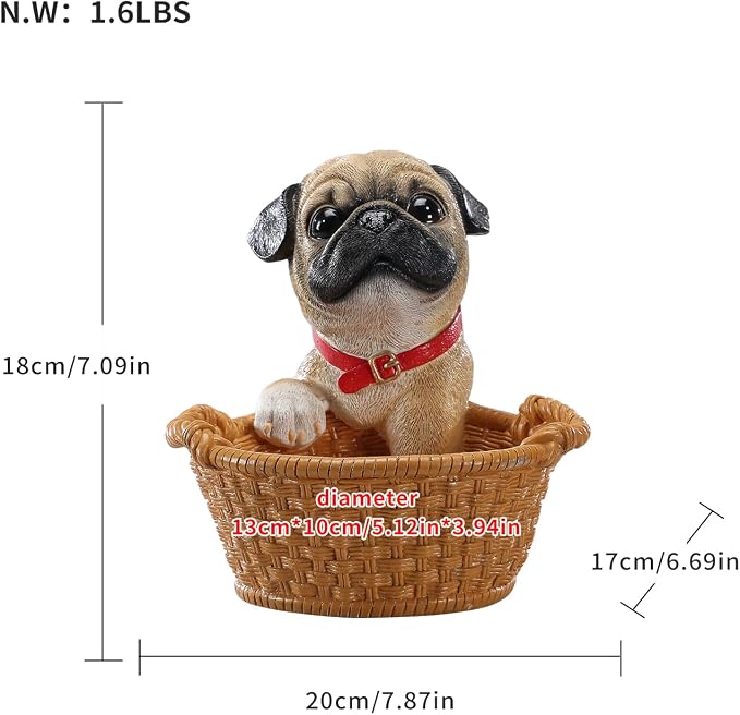 Cute Pug Candy Bowl, Resin Dog Figurine Key Bowl for Entryway Table, Desktop Storage Basket Organizer for Desk, Unique Dog Lover Gift