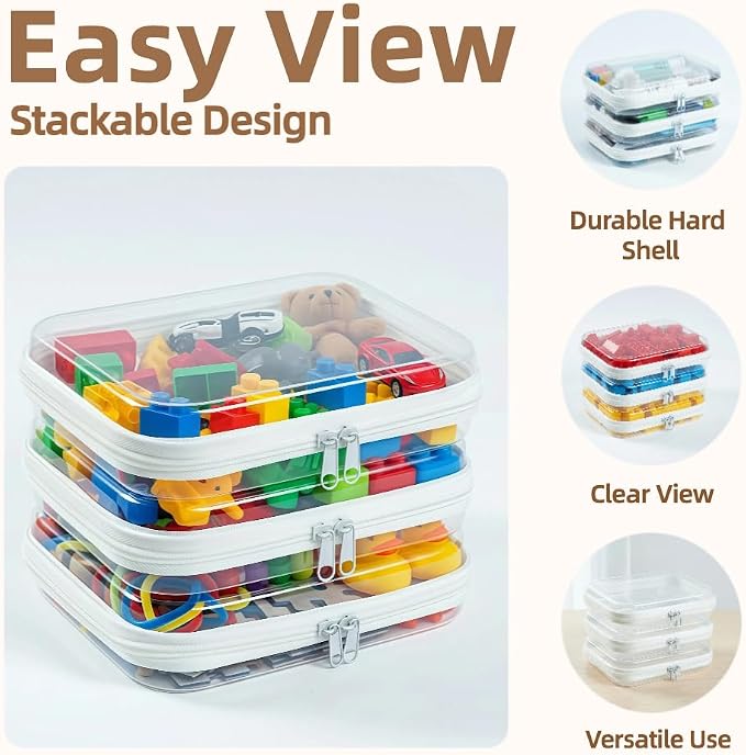 3-PCS Medium Clear Hard Shell Zipper Pouches, Clear Zipper Bags (3M, Pink) | Hard Case Pouches for Purse & Diaper Bag Organizer, Travel Essentials, Clear Storage Bags, and Travel Zipper Container