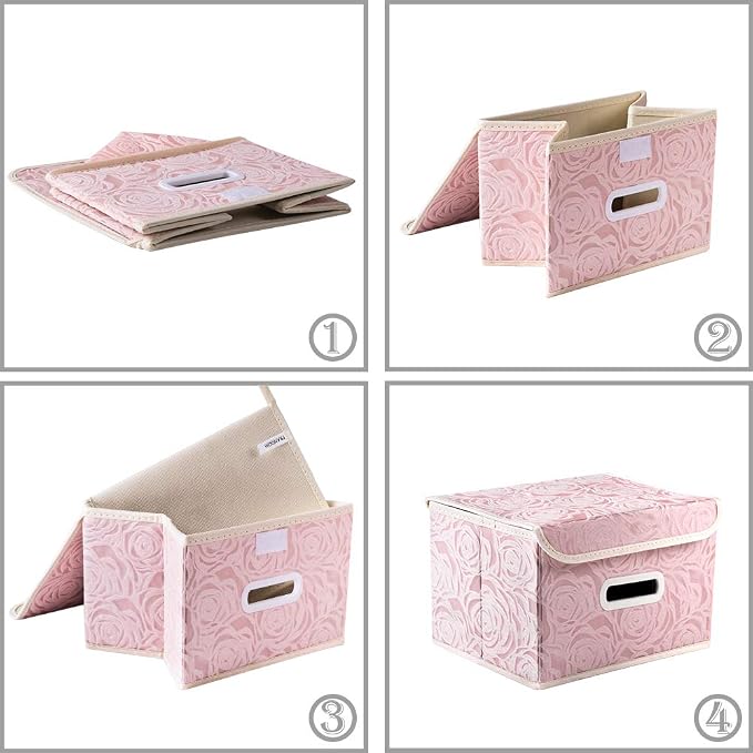 Collapsible Storage Boxes with Lids Fabric Decorative Storage Bins Cubes Organizer Containers Baskets with Cover Handles Divider for Bedroom Closet Living Room 9.8x7.9x6.7 Inch 3 Pack