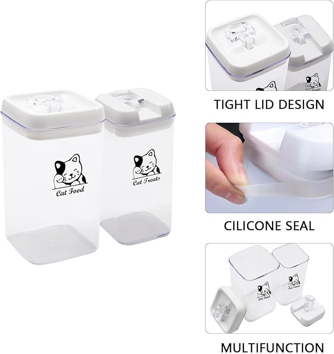 Pethiy Cat Food and pet Cat Treats Storage Container-Clear Plastic-airtight Storage Canister Tins cookie pet jars(Two-piece set)