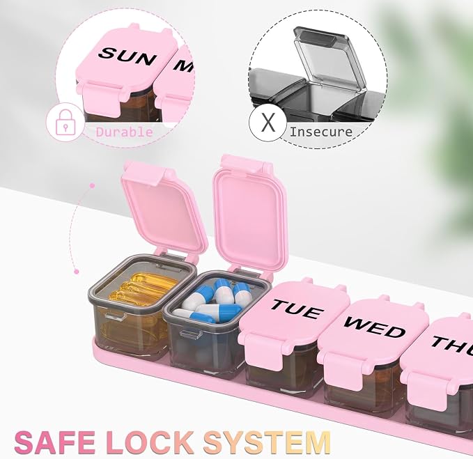 2-Pack Extra Large Weekly Pill Organizer with 7 Detachable Compartments | XL Pill Organizer, Portable Medicine Pill Organizer for Supplements, Daily Pill Case for Home and Travel