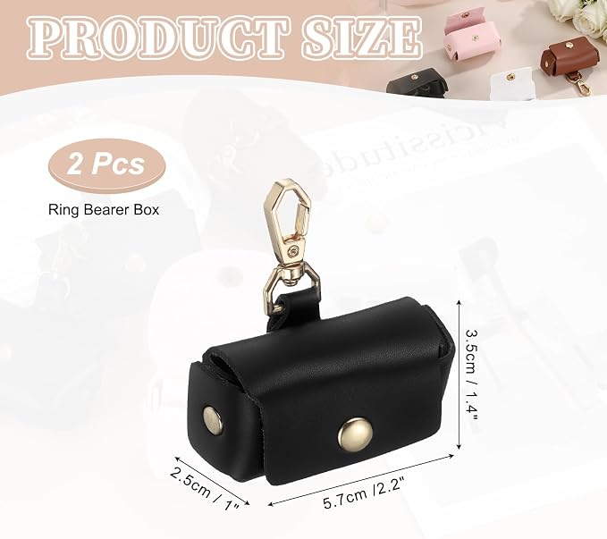 uxcell 2Pcs Dog Ring Bearer, Leather Wedding Pet Ring Pillow Jewelry Holder with Clasp Buckle Closure Portable Storage Organizer Button Closure Pouch for Wedding Engagement, Black