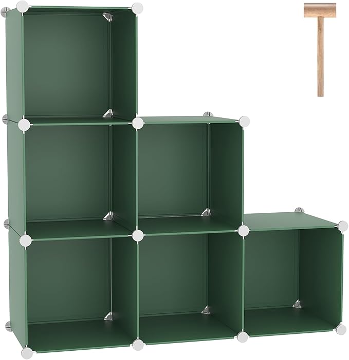 C&AHOME 6-Cube Storage Organizer Cube Shelf Closet Storage Bookcase, Green | Stackable Cubby Storage, Bookshelf, Portable Plastic Storage Closet Organizer, DIY Modular Shelving Units for Home, Wardrobe